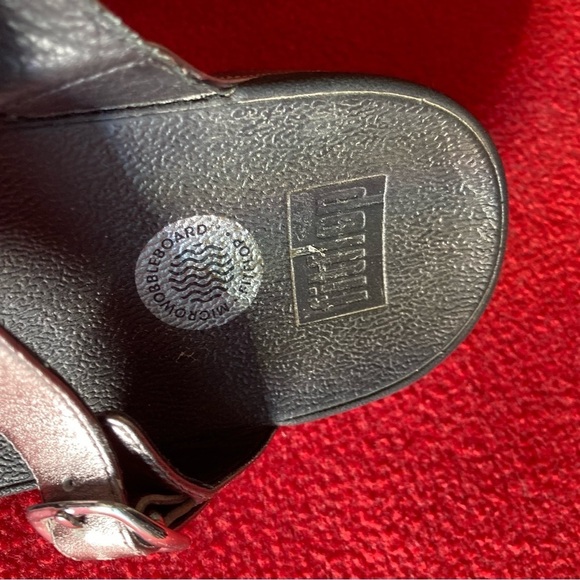 FITFLOP Sz 9  Sarna Slip On Flip Flop Style Toe Post Thong Slides Sandals Pewter - Picture 5 of 9